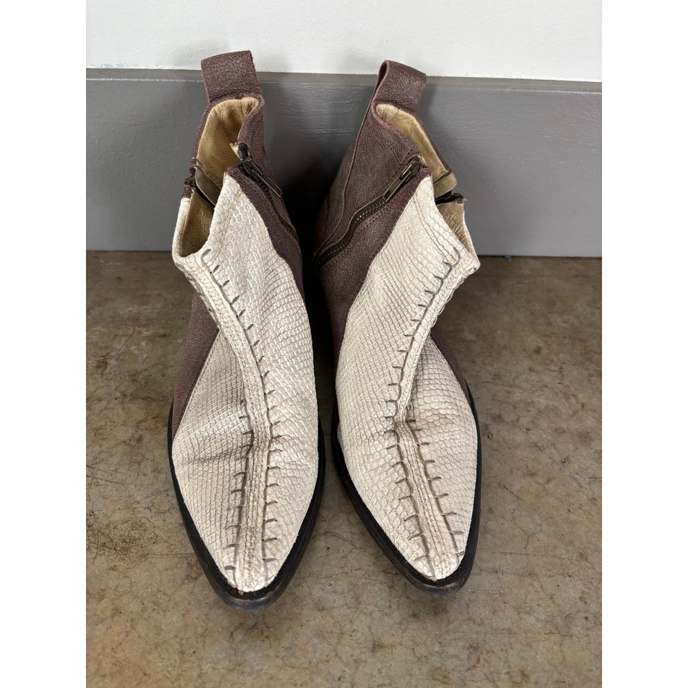 Free People Flying Ranch Ankle Boots Brown Cream Pointed Toe 38